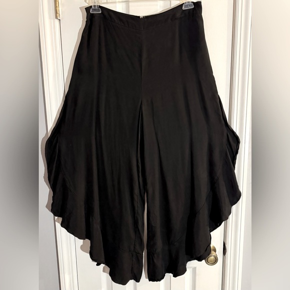 anthropologie Pants - Elevenses by Anthropologie Black Waterfall Ruffle Pants with Side Slits Size 12